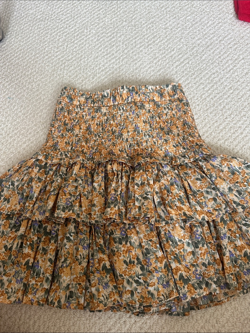 Smocked Tiered Mini Skirt in Yellow Floral